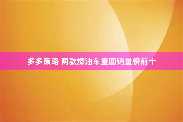 多多策略 两款燃油车重回销量榜前十